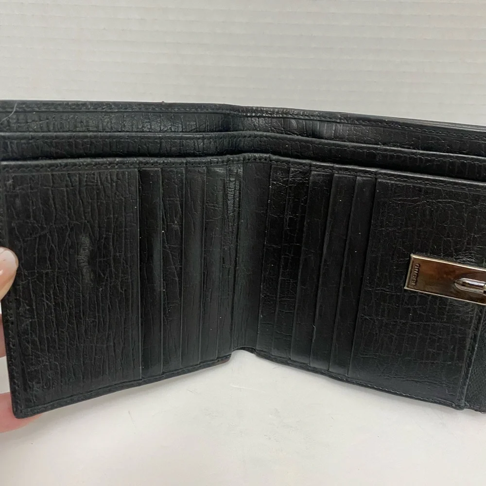 Gucci Black GG Monogram Wallet with Silver Horsebit Ring Clasp